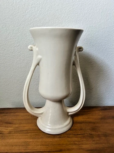 Antiques, Amerian Art Pottery, Weller?,  Vase, Handles,  Matte White, c1940, USA