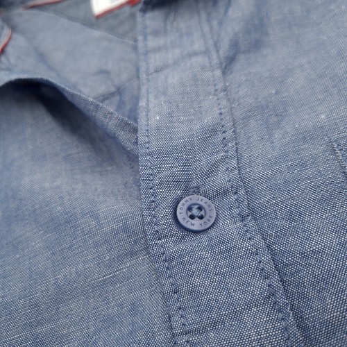 Tommy Hilfiger Blue Linen Cotton Shirt Long Sleeve Mens Uv1 Size S Small - Picture 4 of 7