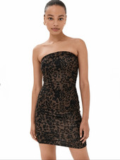Reformation Prunella Knit Mini Dress Black Tana Leopard Print Size S