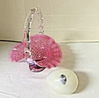 Fenton Art Glass Cranberry Opalescent Hobnail Basket & Egg Vintage Lot Of 2