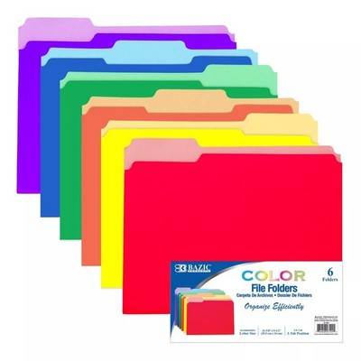 Bazic Manila File Folder 1/3 Cut Letter Size Assorted Color Left Right Center |