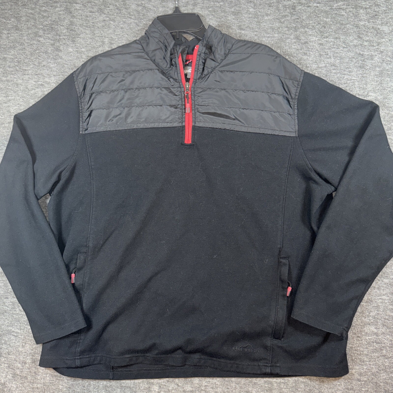Eddie Bauer Mens Mixed Media 1/4 Zip Lightweight Knit Pullover Jacket Black XXL