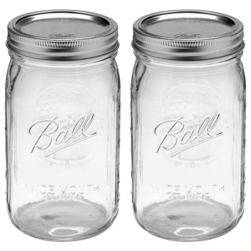 Wide Mouth 32-Ounces Quart Mason Jars with Lids and Bands, Set of 2 - Picture 1 of 9