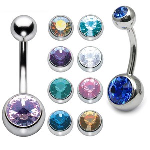 belly bar navel gem button ring 6mm titanium mm