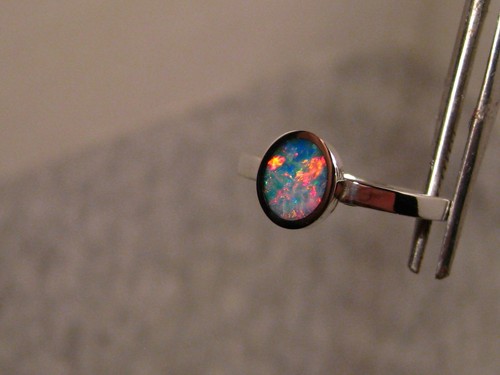 Roter Multi Opal Ring - massiver Edelstein australischer Opal - 0,925 Silber - Größe 5,75 USA - Bild 3 von 10