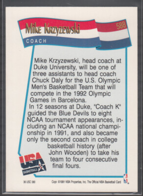 MIKE KRZYZEWSKI 1991-92 NBA Hoops #588 Rookie RC Team USA Coach