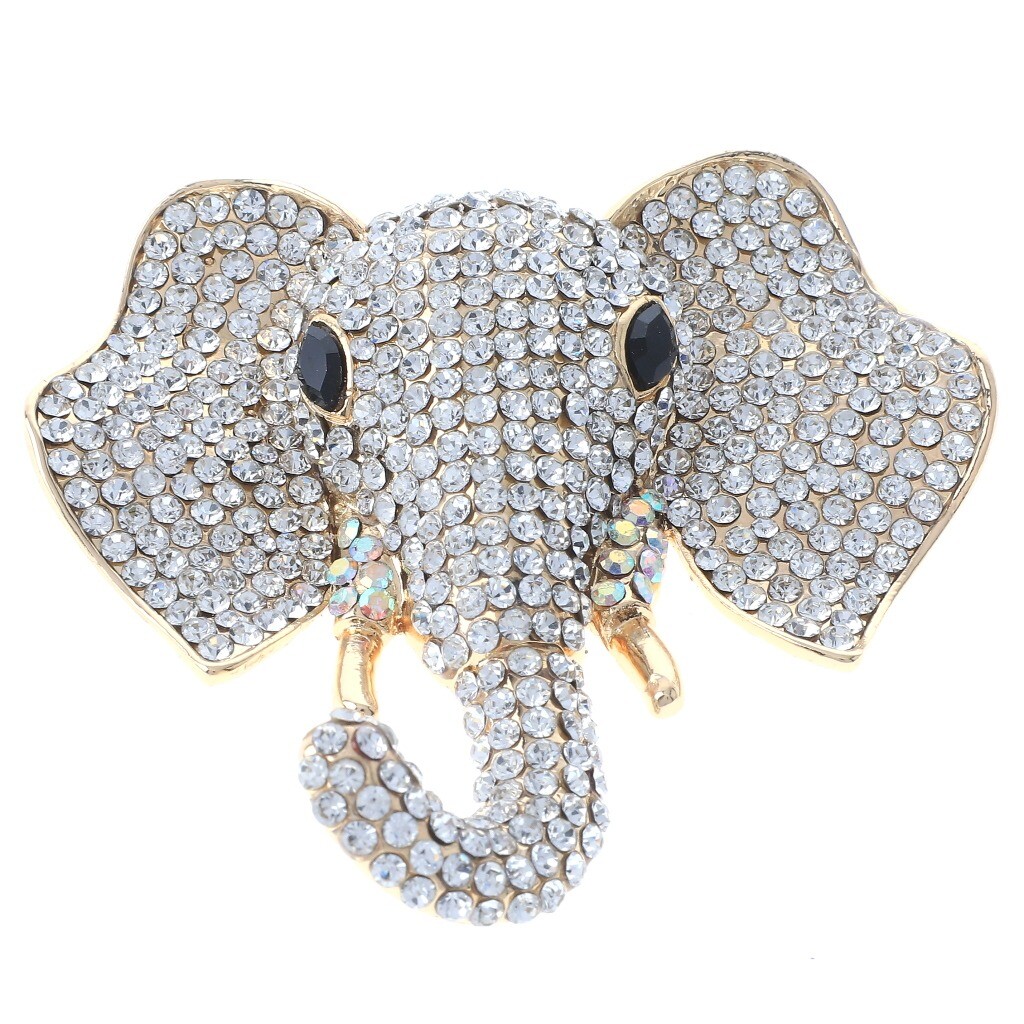 Gold Tone Metal Large Crystal Elephant Brooch P1378-GCL