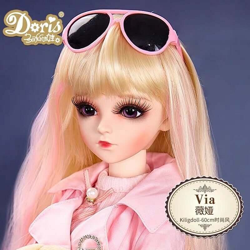 Baby Girls 1/3 BJD Doll Gift Set with Ball Jointed Body, Face Makeup, and Full Outfit Included