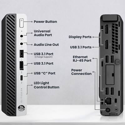 HP 600 G4 Mini Desktop PC i5-8th 16GB RAM 512GB NVMe SSD Built-in