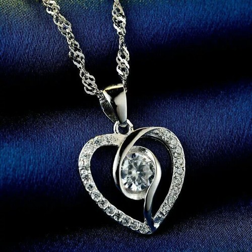 2 Ct Real Moissanite Heart Shape Pendant Necklace 14K White Gold Plated Silver - Bild 2 von 3