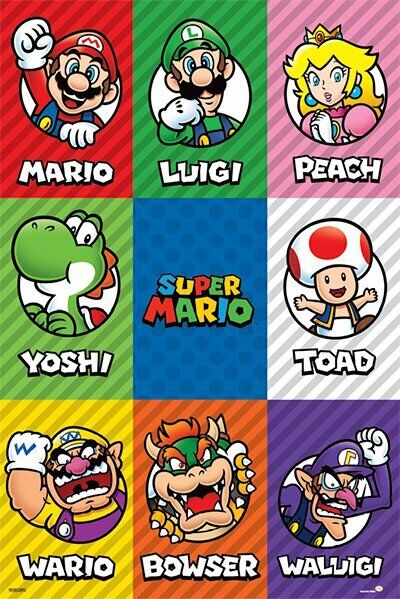 Super Mario Bros Nintendo Platform Video Game Group Characters Mario Luigi  Princess Stretched Canvas Art Wall Decor 24x16 - Poster Foundry