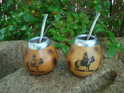 ARGENTINA MATE GOURD YERBA TEA WITH STRAW BOMBILLA SET Engraving Gaucho, - Picture 4 of 13