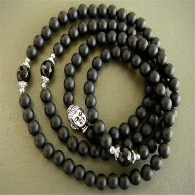 6mm Black Onyx Gemstone 108 Beads Mala Bracelet Necklace Cuff Bangle Unisex