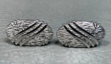 Vintage Triple Wavy Lines White Gold Plated Cuff Links