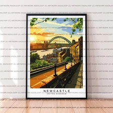 Newcastle Sunset River Art Poster Unframed Newcastle UK Urban Illustration Print