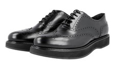 AUTH LUXURY PRADA OXFORD SHOES 1E526G BLACK LEATHER FULL BROGUE