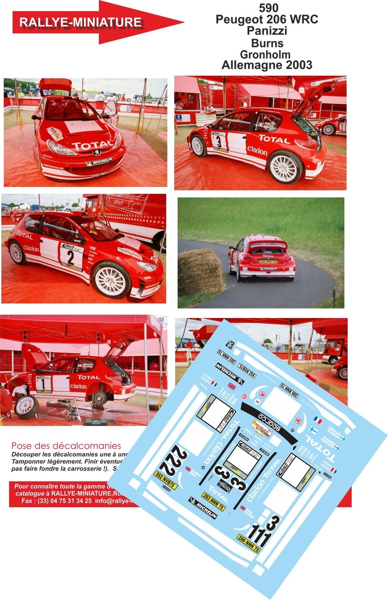 Décalcomanies 1/43 Pour Peugeot 206 WRC – Édition Rallye D'Allemagne 2003, Pilote Burns – Planche De Décorations Neuve
