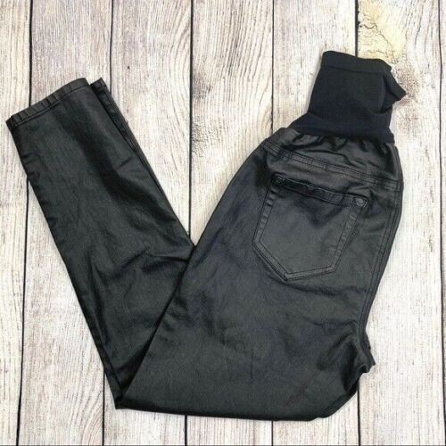 Indigo Blue Secret Fit Belly Coated Black Denim Skinny Maternity Jeans Women's - Picture 5 of 8