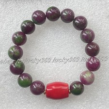 8/10/12/14mm Round Epidote Cylinder Red Coral Gem Elastic Bangle Bracelet 7.5-8"