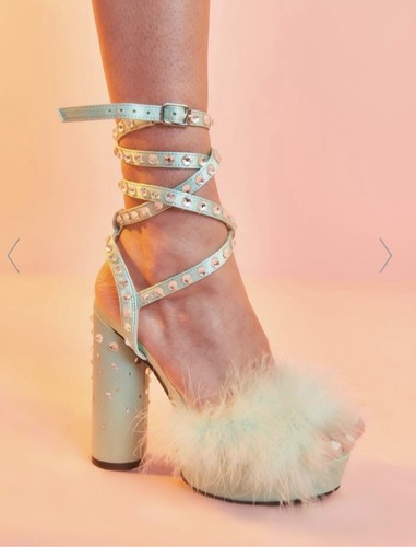 light blue fluffy heels