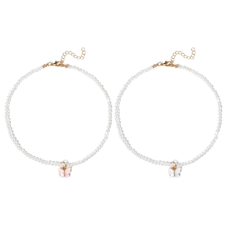 Fashion Imitation Pearls Butterfly Choker Necklace for Women Punk Accessories