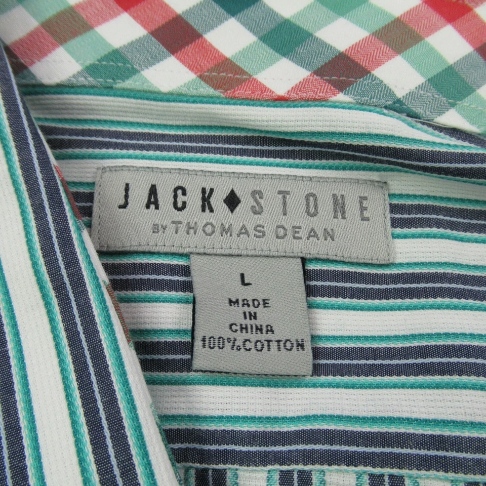 Jack Stone Shirt Mens Large Green Stripes Business Button Up Casual - Image 2 of 4