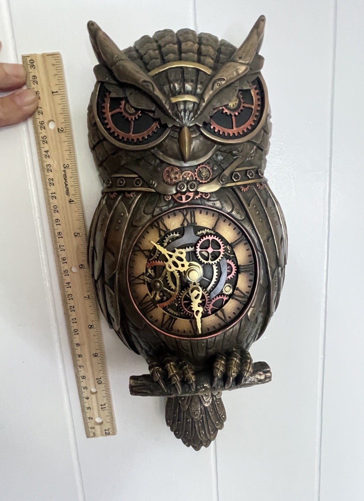 12.5" Steampunk Owl Gear Pendulum Wall Clock Statue Sculpture