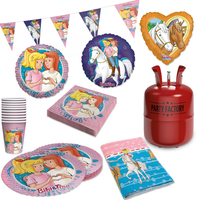 Bibi & Tina 49-Tlg Set Teller Becher Servietten Wimpel Tischdecke Ballons Helium
