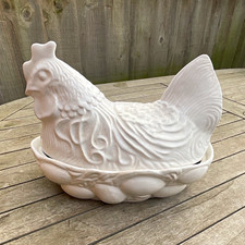 Ceramic Chicken Hen Egg Crock 26x20x25cm Pure White Storage Vintage Exc Cond
