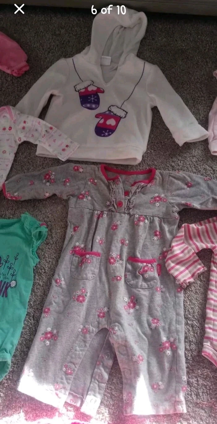 Baby Girl 6-9 Month Clothing Lot 22 Pieces Assorted Items And Colors.