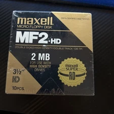 Maxell MF2HD 3 1/2" 10 PCS Micro Floppy Disk, New Sealed