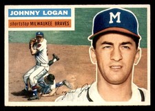 1956 Topps #136A Johnny Logan VG/EX Very Good/Excellent Braves Grey Bac ID:75782
