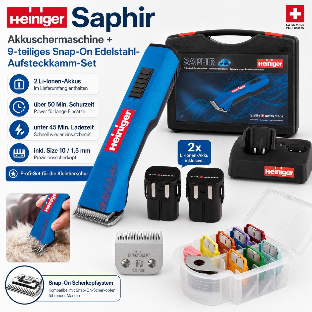 HEINIGER SAPHIR 2 Cordless Clipper With Snap-On Blade 1,5 mm 707-750 70K - Image 2