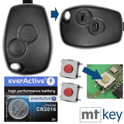MT-KEY Schlüssel Funk Fernbedienung 2 Tasten Gehäuse Batterie Mikrotaster für Renault