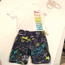 Hurley Toddler Boys Swim Set 3T Rash Guard Shark Ocean Trunks 2pc Beach Outfit