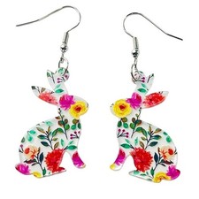 Cute Bunny Earrings for Women - Funny Floral Easter Bunny Dangle Earrings