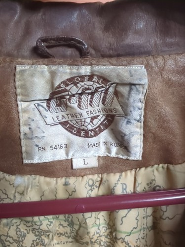 Vintage Leather Flight Bomber Jacket G-III Map Lined Brown Full Zip Worn - Picture 3 of 10