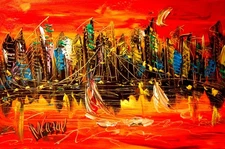 MANHATTAN  abstract SIGNED  Original Oil Painting on canvas IMPRESSIONIST