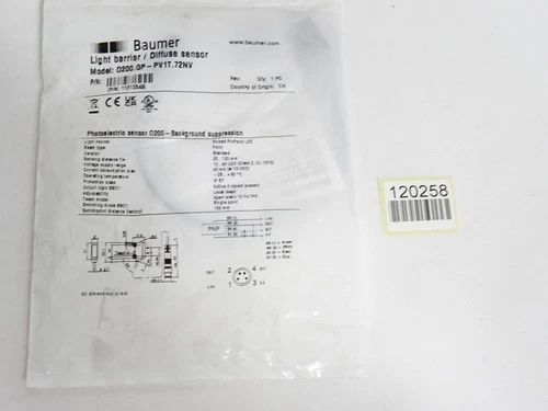 Baumer retro-reflective sensor O200.GP-PV1T.72NV 11210549/new original packaging