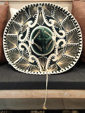 Vintage Large Ornate Mexican Sombrero Green Velvet White Trim Party Salazar 