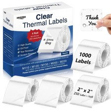 1000 PCS 2"x2" Clear Thermal Labels - Self-Adhesive Waterproof Sticker Rolls for