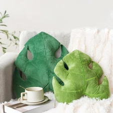 2 Set 3D Monstera Leaf Throw Pillows 18" & 14" Plush for Living Room Decor Green