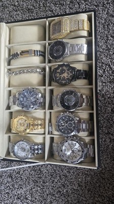Lot of 11 Men s Fashion Watches Geneva Zhowe SOKI CURDDEN w/ Case NEW 1 Repair