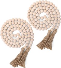 2 Pcs 58'' Bead Garland with Tassels, Rustic Country Decor, Boho Wall Hanging