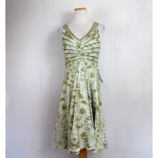 Adrianna Papell Dress Size 8 NWT Shiny Green Floral Print A-Line Mesh Details
