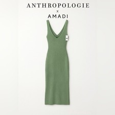 Anthropologie x Amadi Green Ribbed Midi Dress Size L NWT Sleeveless Cut-Out Back