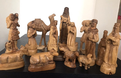 NATIVITY SET OLIVE WOOD HAND CARVED THE HOLY LAND BETHLEHEM 16 PIECES