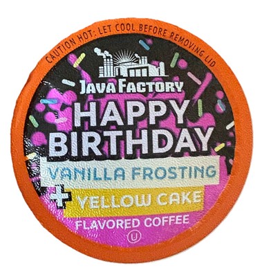 Java Factory Flavored Happy Birthday Vanilla Frosting + Yellow Cake 40 Ct NIB