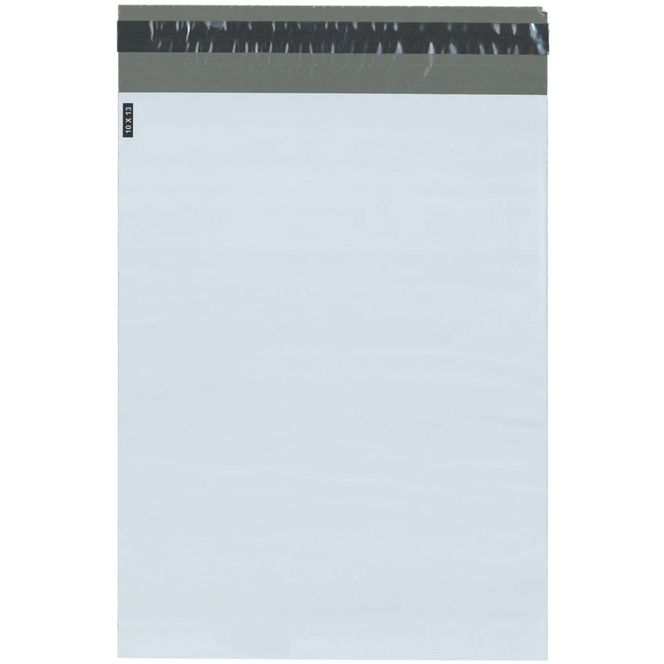 Plymor Poly Mailer White/Gray Bag w/ Closure and Strip, 10" x 13" (Case of 1000) - Photo 1/1