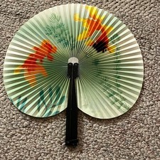 Vintage Metal  Paper Hand Fan Fold Up 1950-1960 China Fish